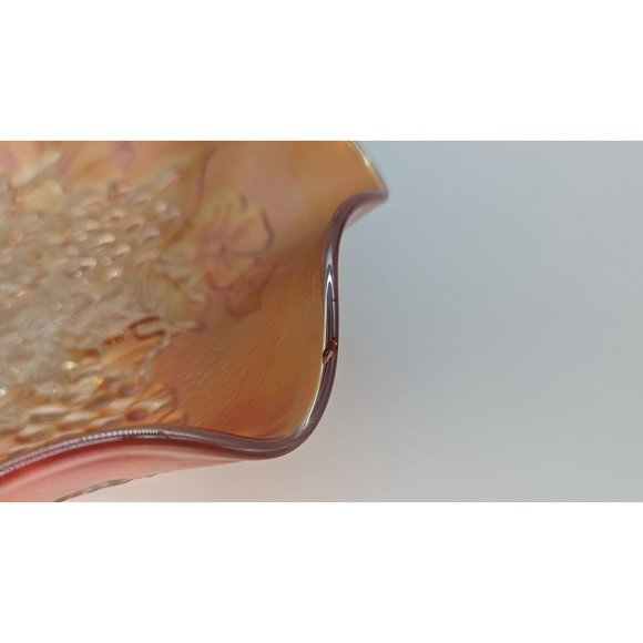 Northwood Grape Leaves Blossoms and Palms back pattern carnival glass dish light - Picture 4 of 16